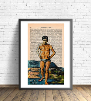 Alte Buchseite Bedruckt mit "Der Schwimmer von Cezanne" | Architektur Readable Art