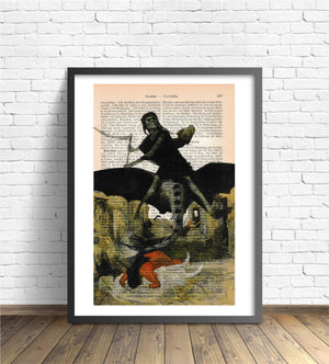 Alte Buchseite Kunstvoll Bedruckt mit "DIE PEST, BÖCKLIN"| Readable Art