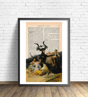 Alte Buchseite Bedruckt mit "Hexensabbat von de Goya" | Readable Art