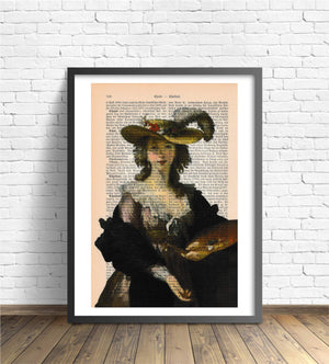 Alte Buchseite Bedruckt mit Selbstbildnis Vigée-Lebrun | Readable Art