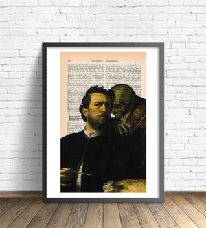 Alte Buchseite Bedruckt mit "Fiedelnder Tod" von Böcklin | Readable Art